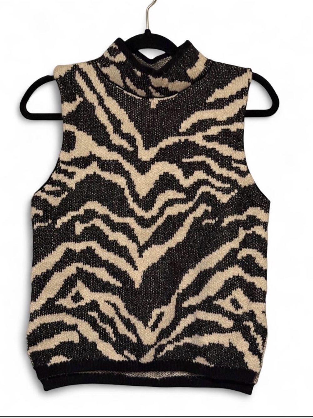 Pilcro Anthropologie Zebra Printed Jacquard Sweater Vest Mock Neck NWOT - Size M